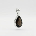 Faceted Smoky Quartz Teardrop Sterling Silver Pendant - Natural Pear Gemstone