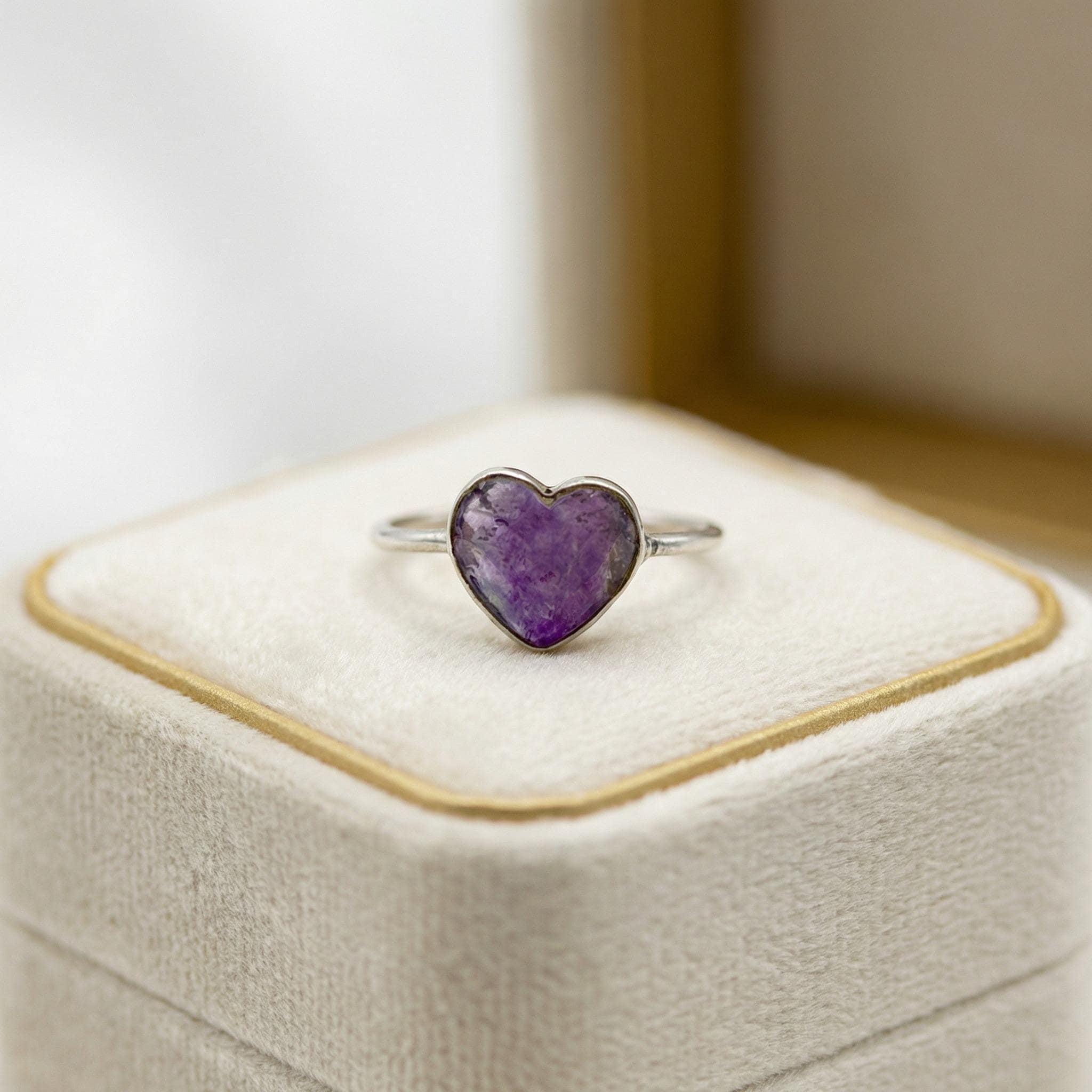 Amethyst Heart Sterling Silver Ring: Handmade February Birthstone