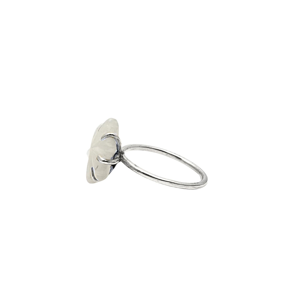 Carved Mother of Pearl Flower Ring: Sterling Silver Boho Jewelry
