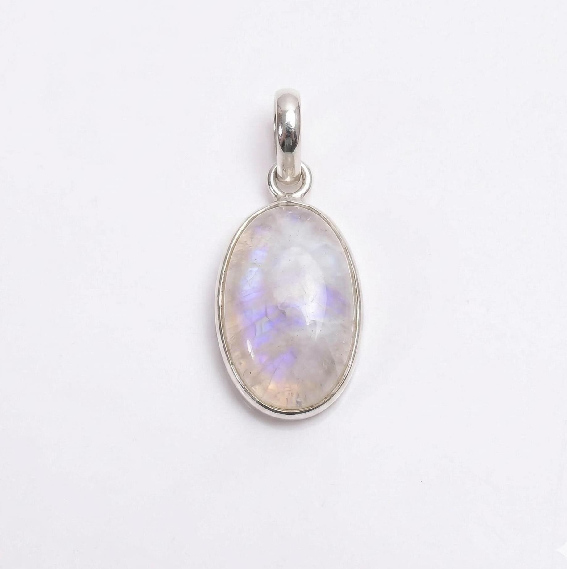 Oval Moonstone Pendant – Sterling Silver Boho Gemstone Jewelry