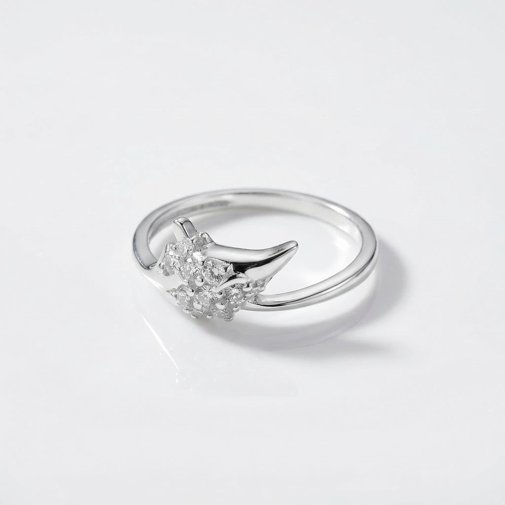 Sterling Silver Cat Ear Ring with CZ • Whimsical Stacking Band