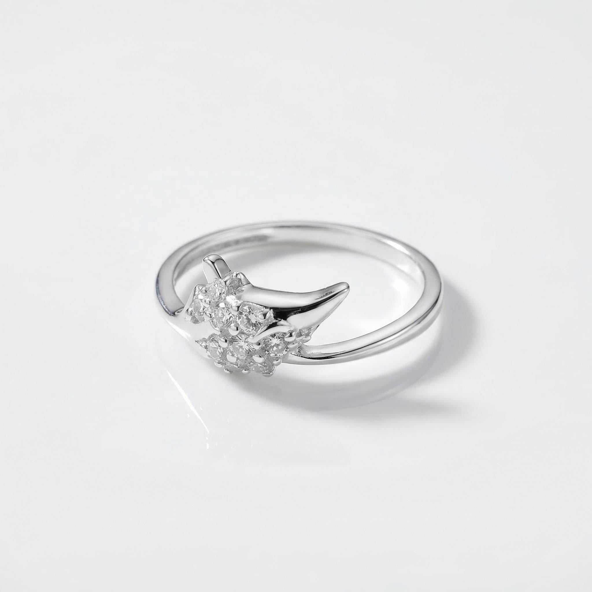 Sterling Silver Cat Ear Ring with CZ • Whimsical Stacking Band