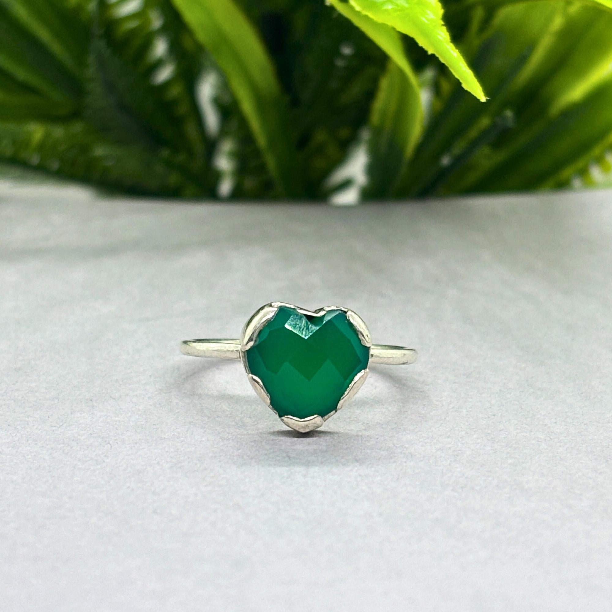 Green Onyx Heart Ring: 925 Sterling Silver, Dainty Boho Jewelry