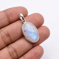 Oval Rainbow Moonstone Pendant – Sterling Silver Boho Gemstone Necklace