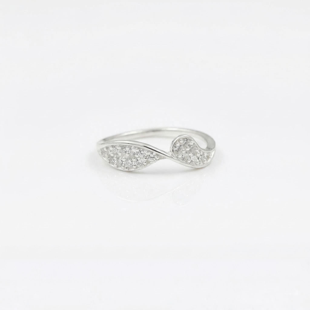 Sterling Silver CZ Wave Ring, Dual Pavé Crescent Open Band, Boho Stacker Jewelry