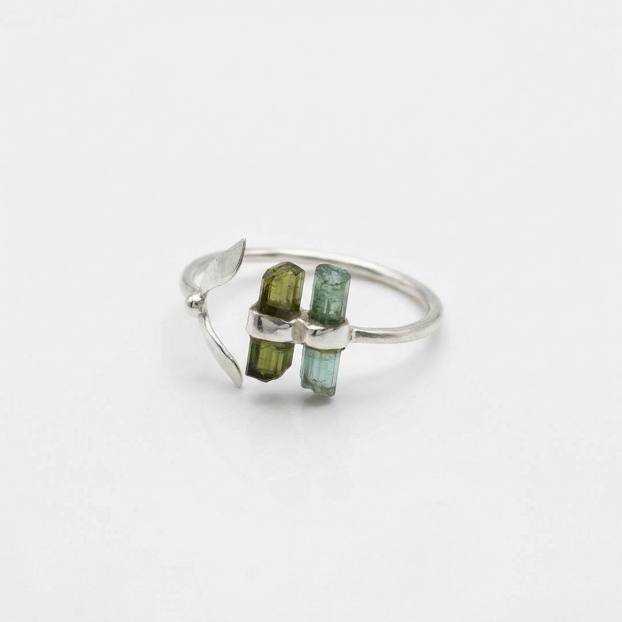 Raw Tourmaline Bar Ring: Handmade Sterling Silver Minimalist Gemstone