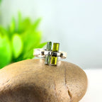 Raw Green Tourmaline Bar Sterling Silver Ring | Handmade Gemstone Stacking Ring | Minimalist Modern Jewelry