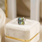 Raw Green & Blue Tourmaline Sterling Silver Ring: Modern Stacking Jewelry
