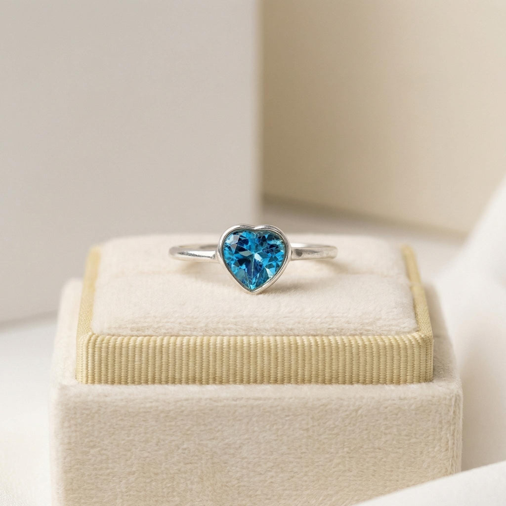 Blue Topaz Heart Ring: Handmade Sterling Silver December Birthstone