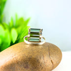 Raw Green Tourmaline Bar Ring: Sterling Silver October Birthstone