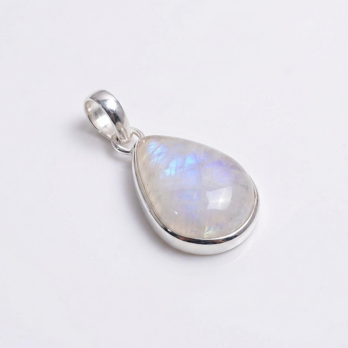 Teardrop Moonstone Pendant – 925 Sterling Silver, Minimalist Boho Gemstone Necklace