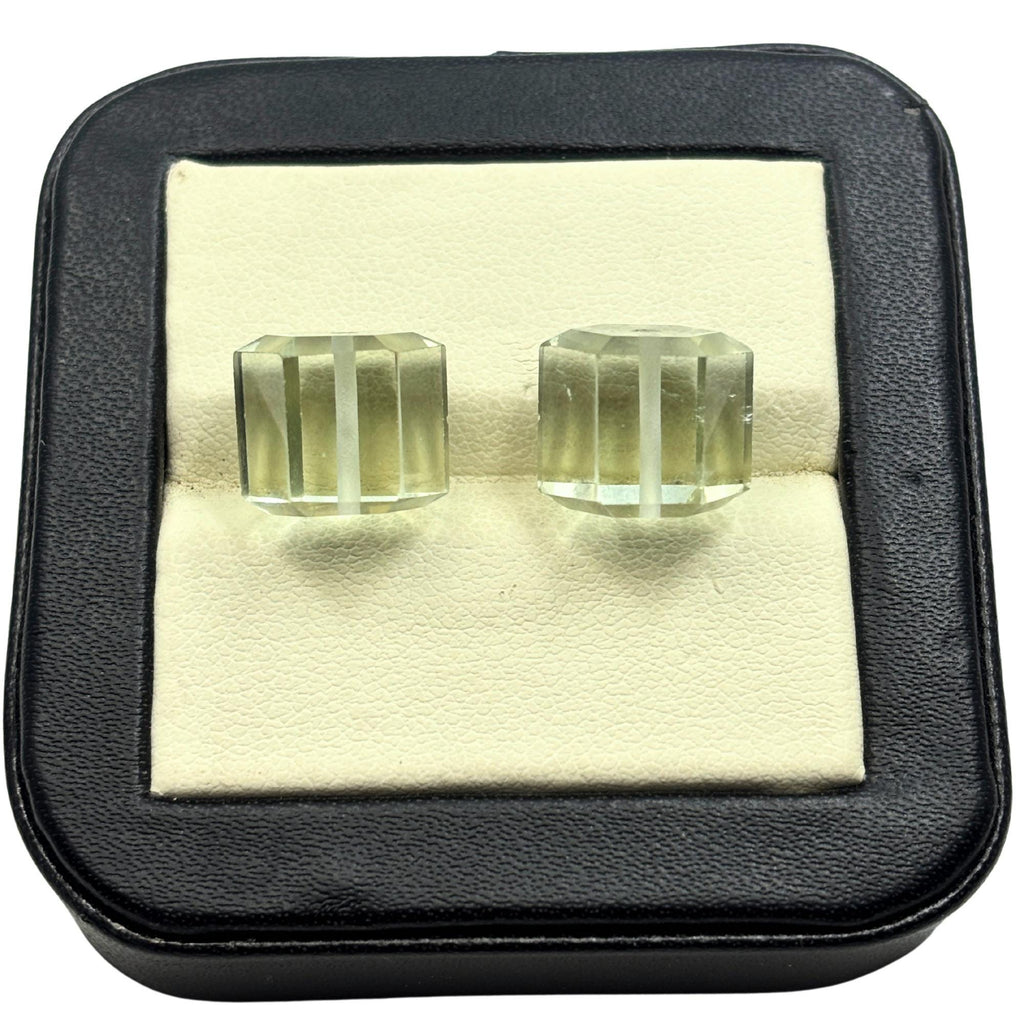 Green Amethyst Beads Pair, Faceted Cube Gemstone, 10mm