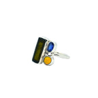 Raw Tourmaline, Opal & Sapphire Ring: Sterling Silver Handmade Jewelry
