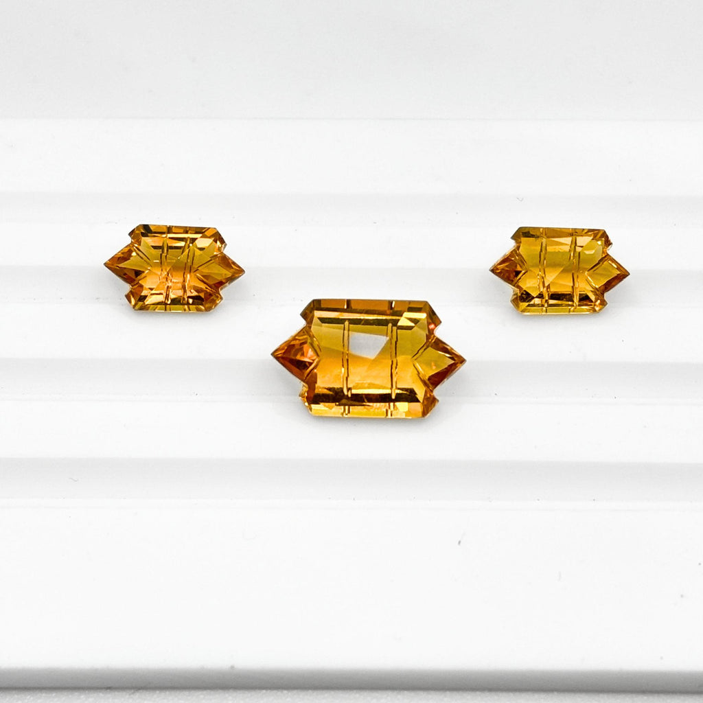 Natural Citrine Gemstone Pair – Shield Step Cut, November Birthstone