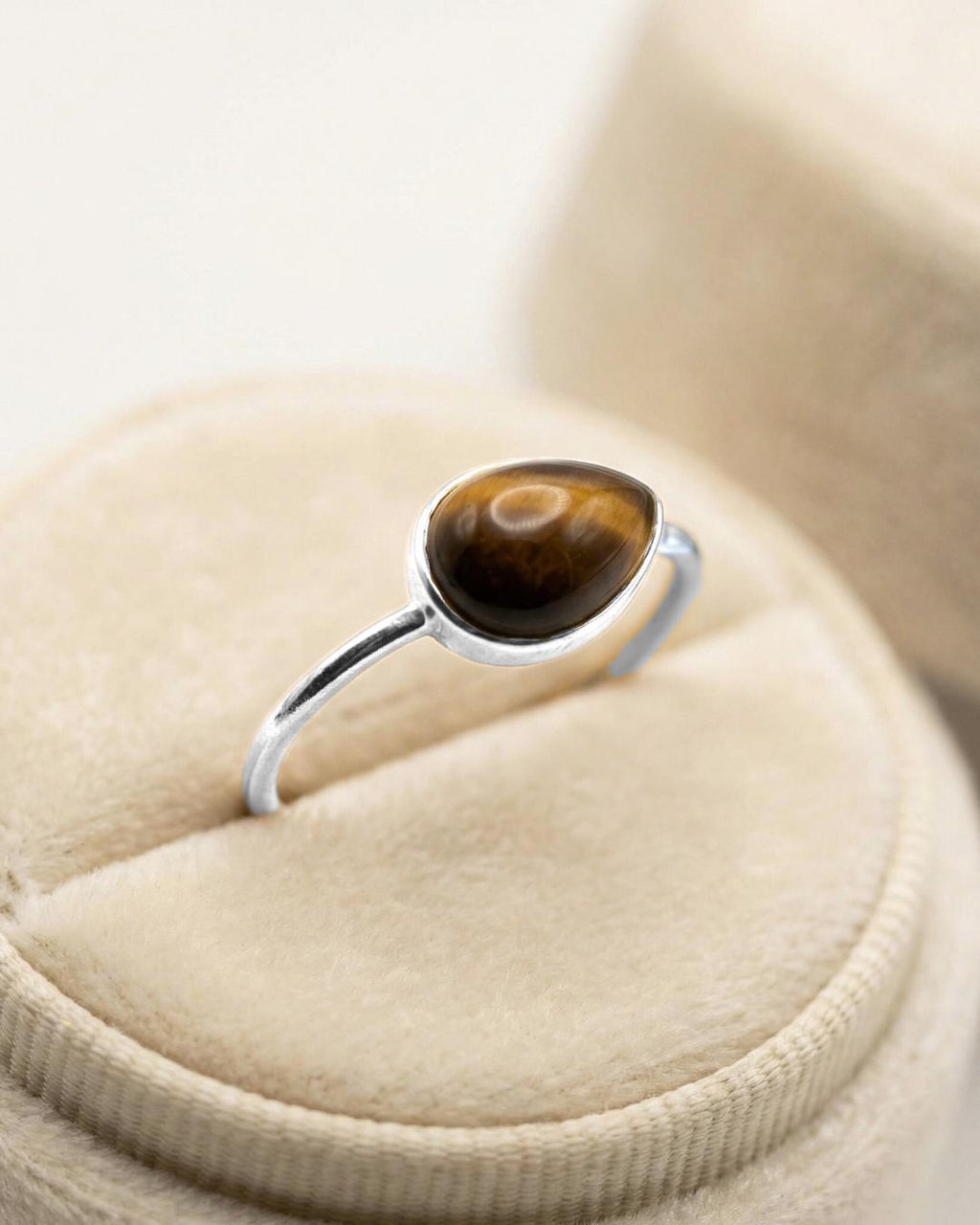 Tiger Eye Pear Ring: 925 Sterling Silver Boho Gemstone