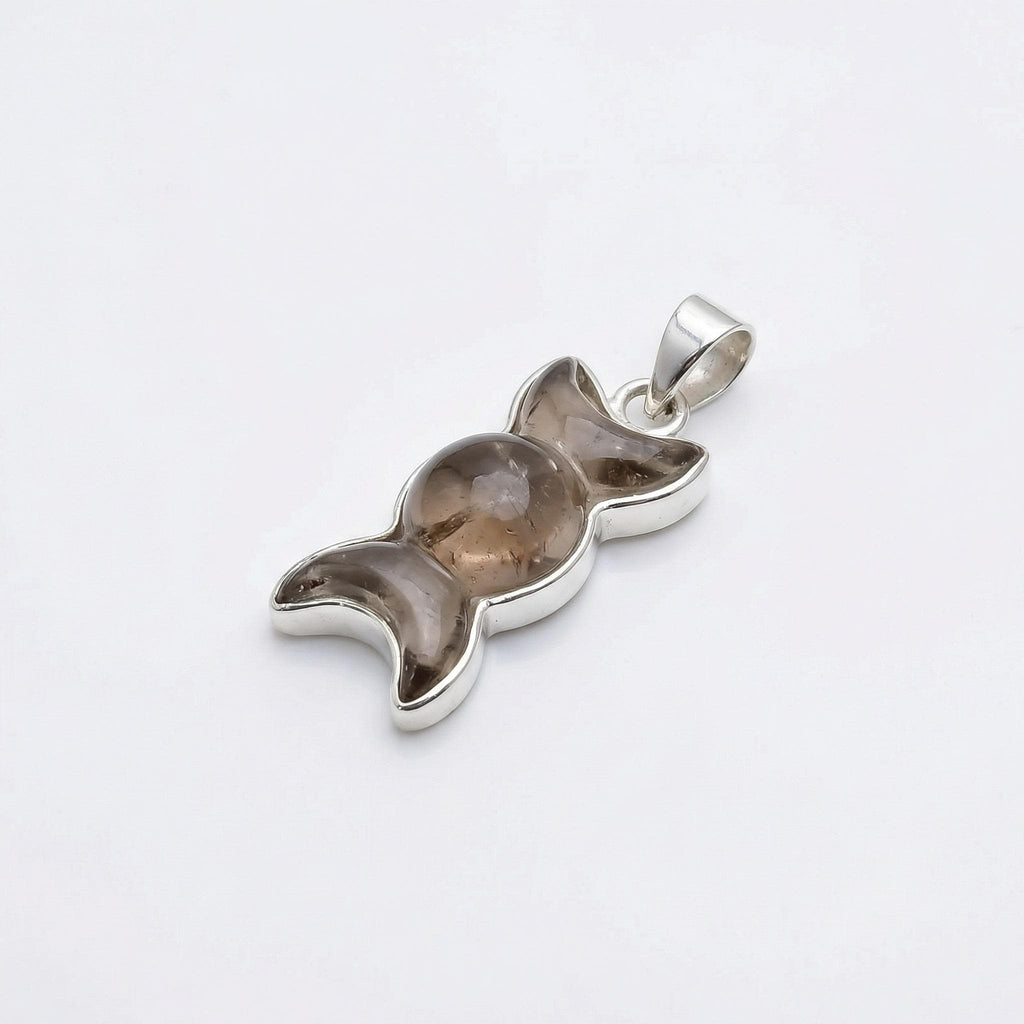 Triple Moon Smoky Quartz Sterling Silver Pendant - Mystical Triple Goddess Phase
