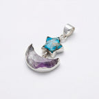 Turquoise Star & Amethyst Moon Pendant: Sterling Silver Celestial Charm