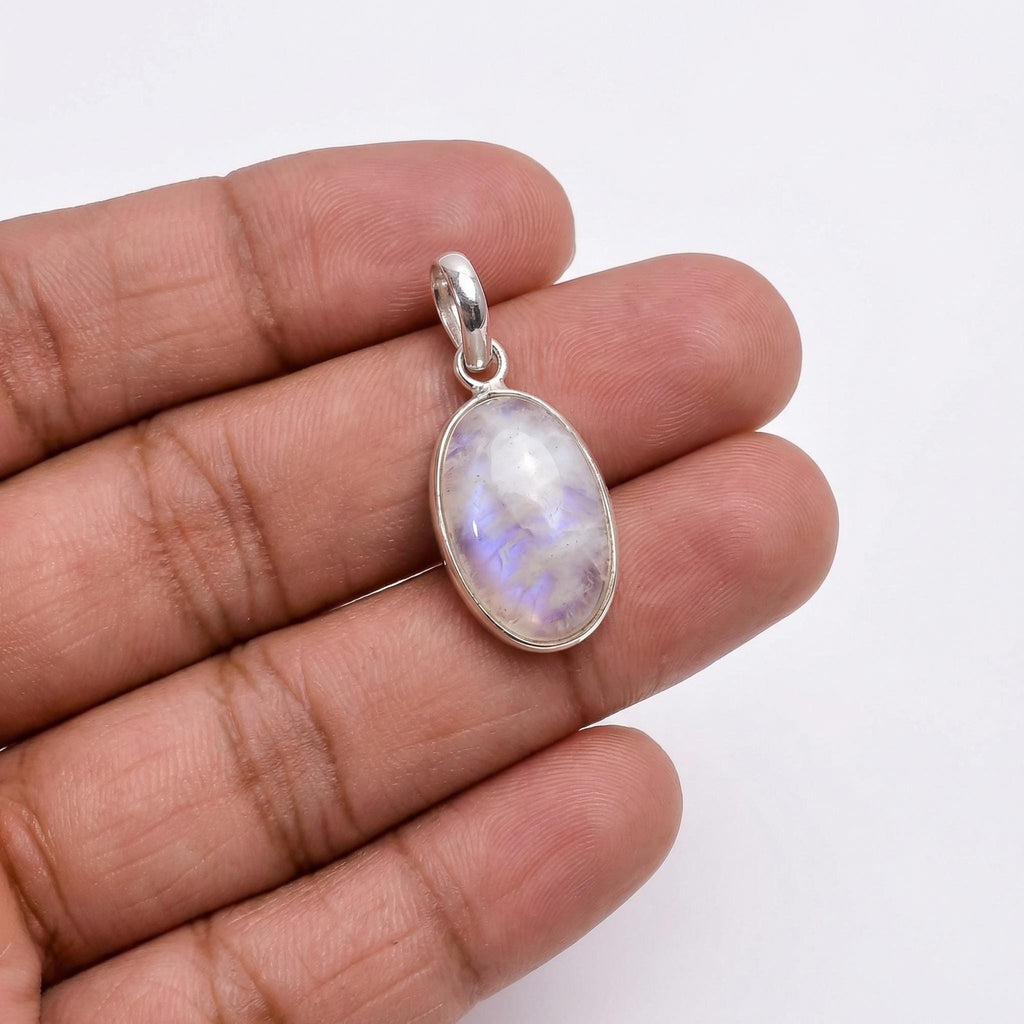Oval Moonstone Pendant – Sterling Silver Boho Gemstone Jewelry