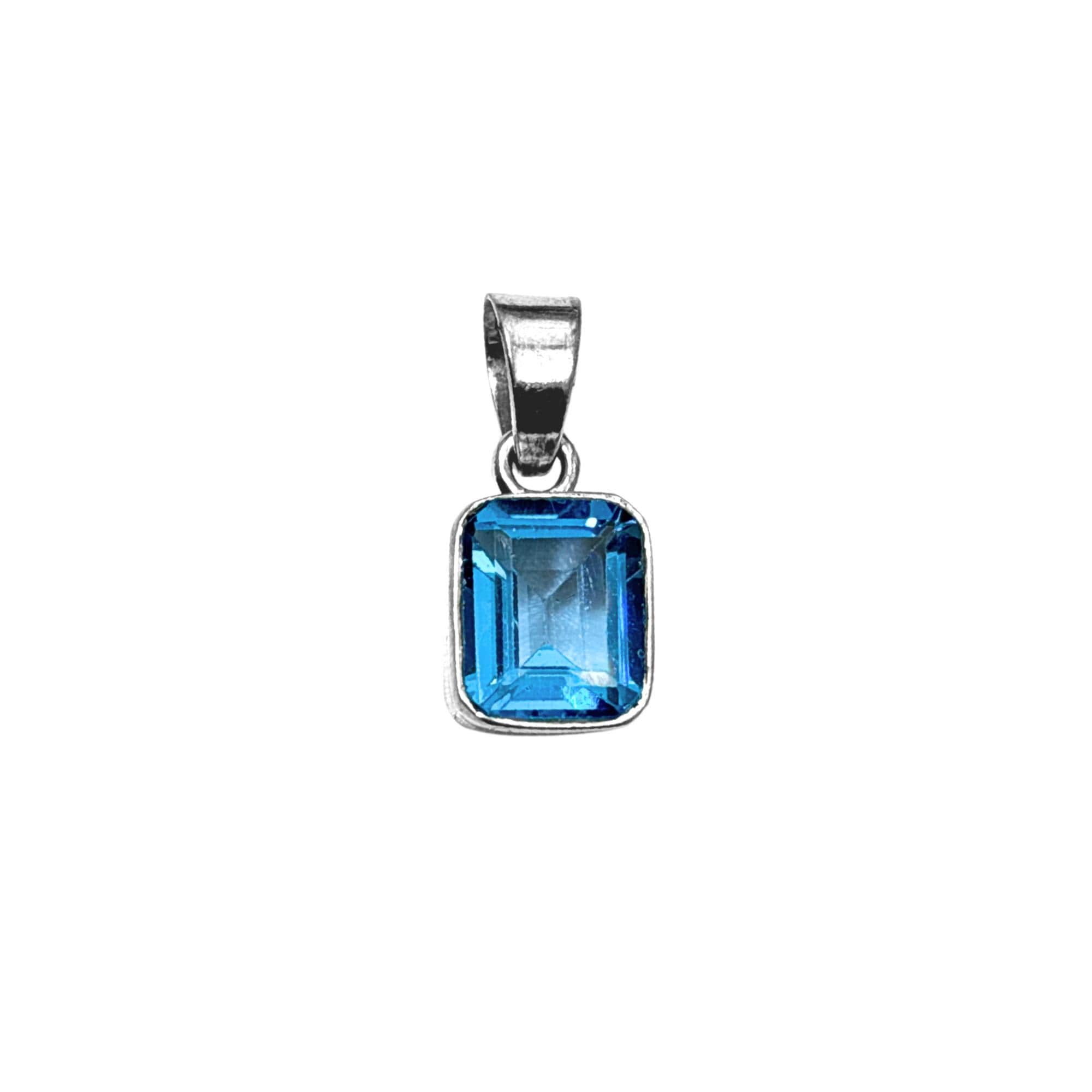 Blue Topaz Emerald Cut Pendant in 925 Sterling Silver –Minimalist Sky Blue December Birthstone Necklace,Dainty Gemstone Jewelry Gift for Her