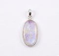 Oval Rainbow Moonstone Pendant – Sterling Silver Boho Gemstone Necklace