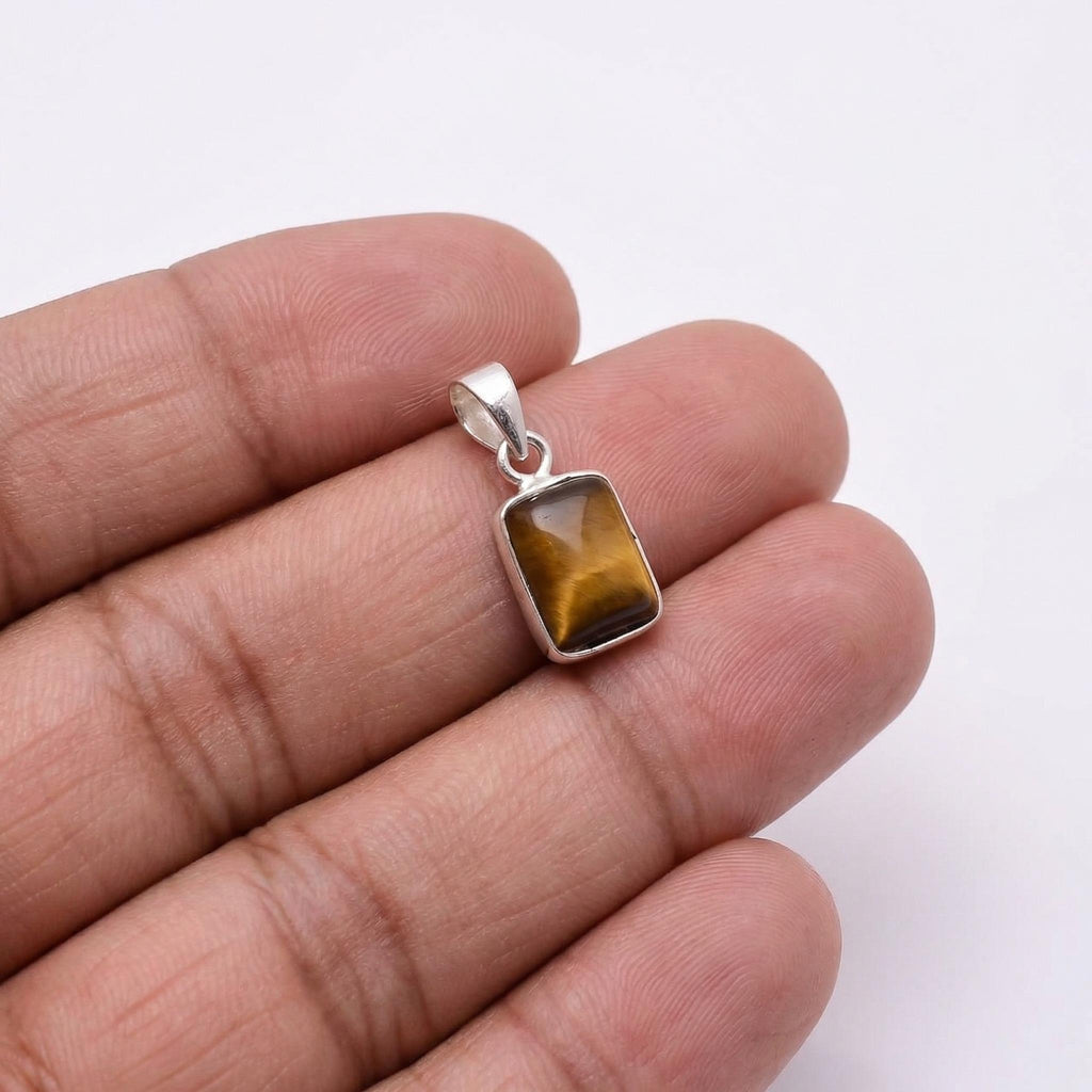Tiger Eye Pendant: 925 Sterling Silver, Natural Gemstone Protection Necklace