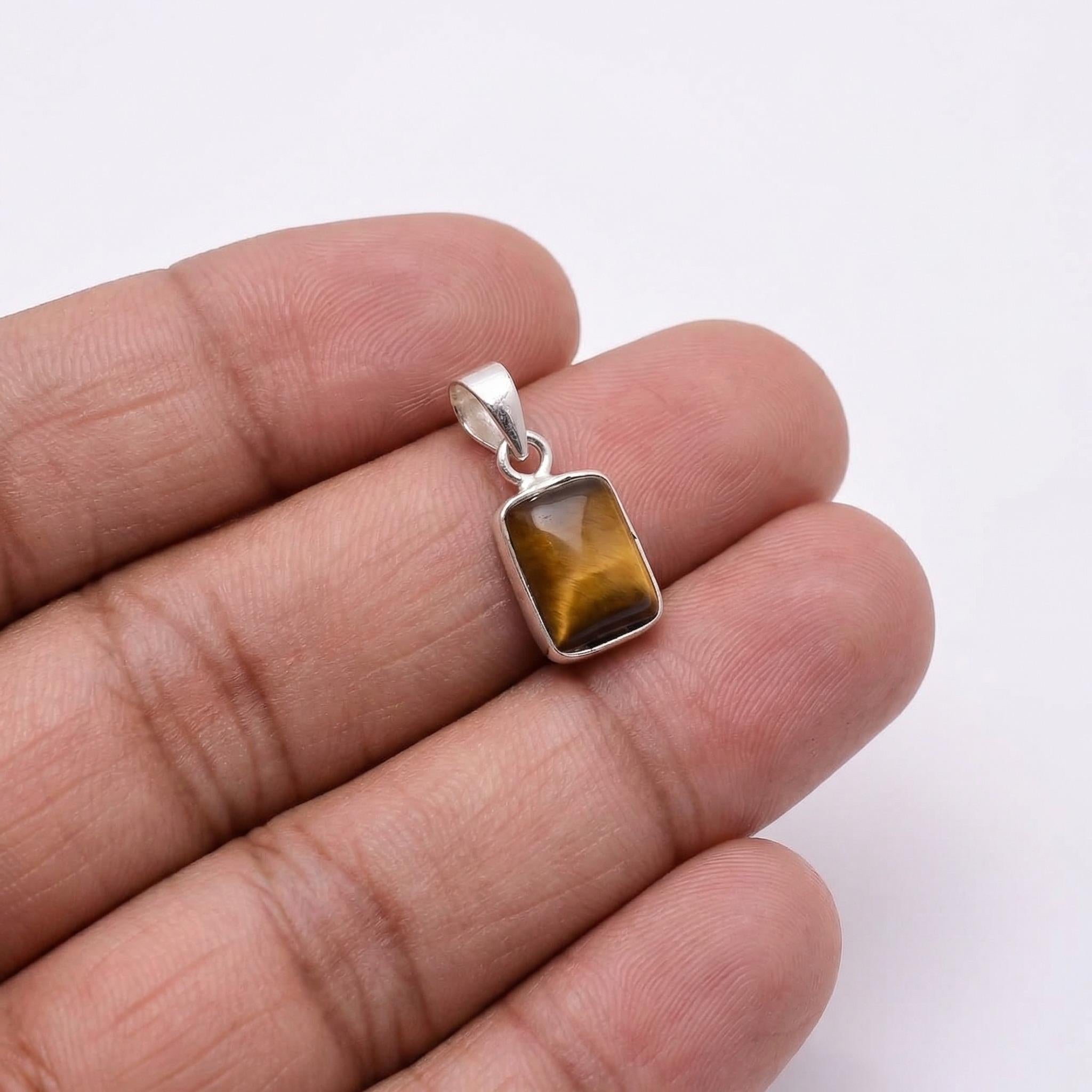 Tiger Eye Pendant: 925 Sterling Silver, Natural Gemstone Protection Necklace