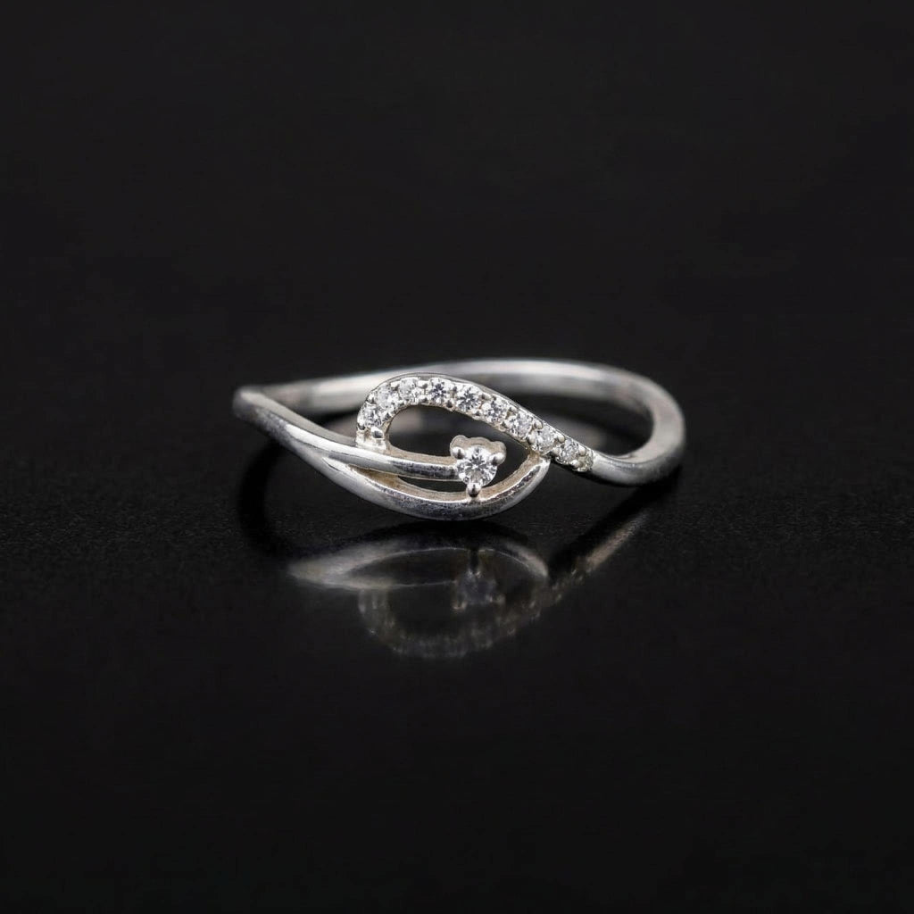 Sterling Silver CZ Swirl Ring, Pavé Loop Band, Dainty Stacking Jewelry