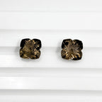 Smoky Quartz Gemstone Pair – Deep Brown Flower Cut Stones