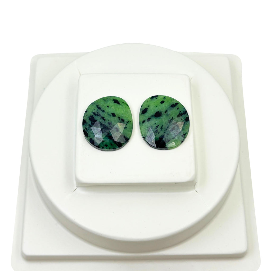 Rose Cut Green Sapphire Gemstone Slices: Natural Untreated Jewelry Pair