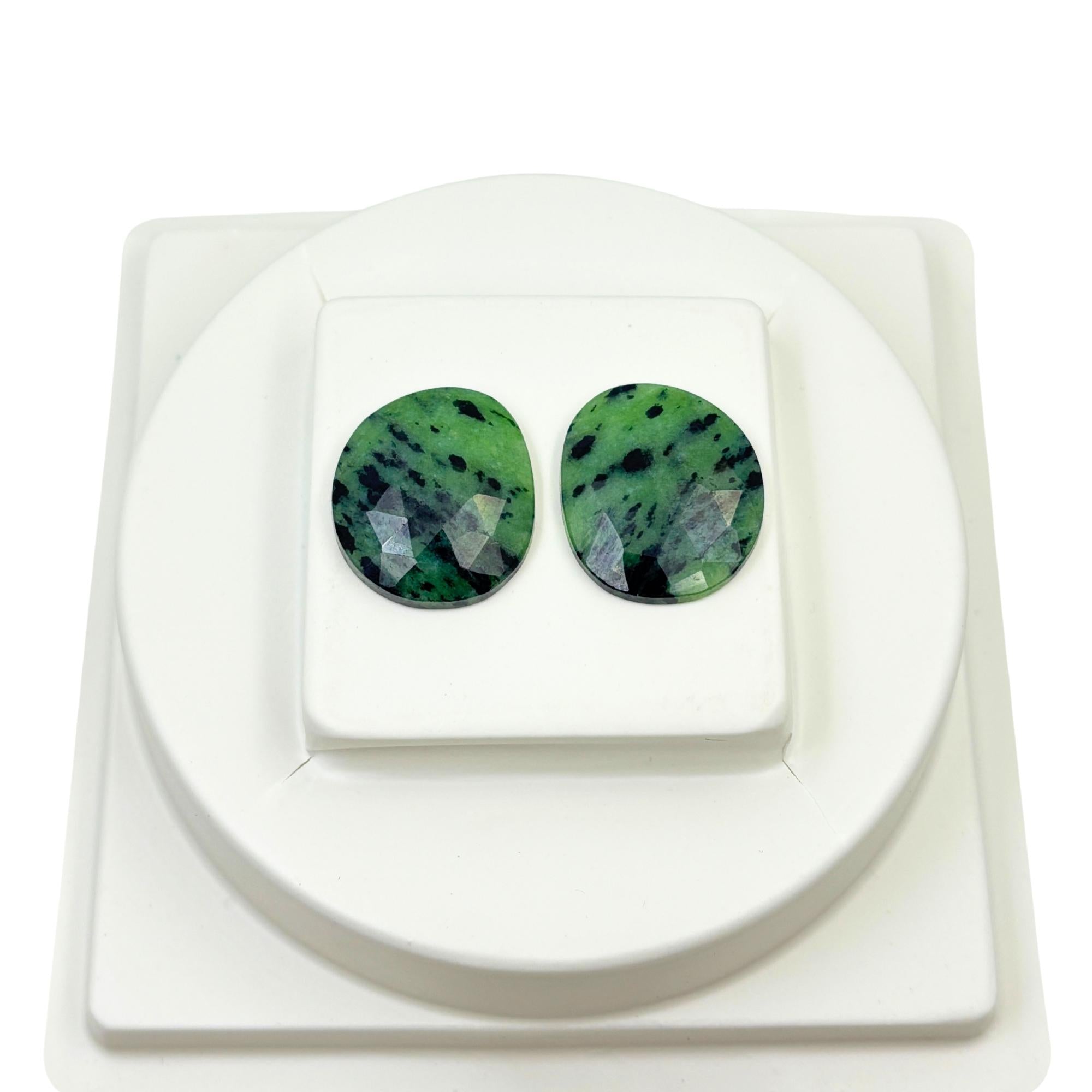 Rose Cut Green Sapphire Gemstone Slices: Natural Untreated Jewelry Pair
