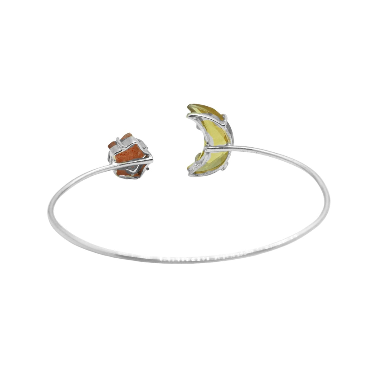 Lemon Topaz Sunstone Moon Star Bracelet | Sterling Silver Celestial Cuff Bangle