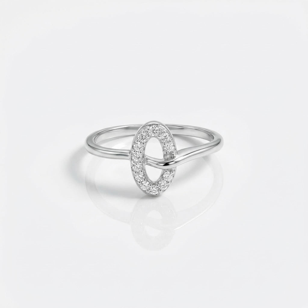 925 Sterling Silver Oval CZ Ring, Open Band, Dainty Cubic Zirconia, Stackable Modern Jewelry