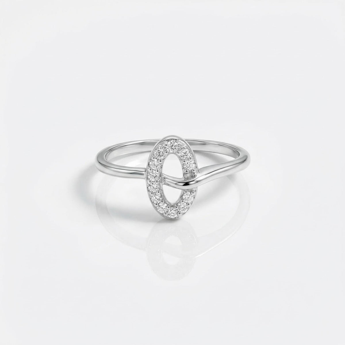 925 Sterling Silver Oval CZ Ring, Open Band, Dainty Cubic Zirconia, Stackable Modern Jewelry