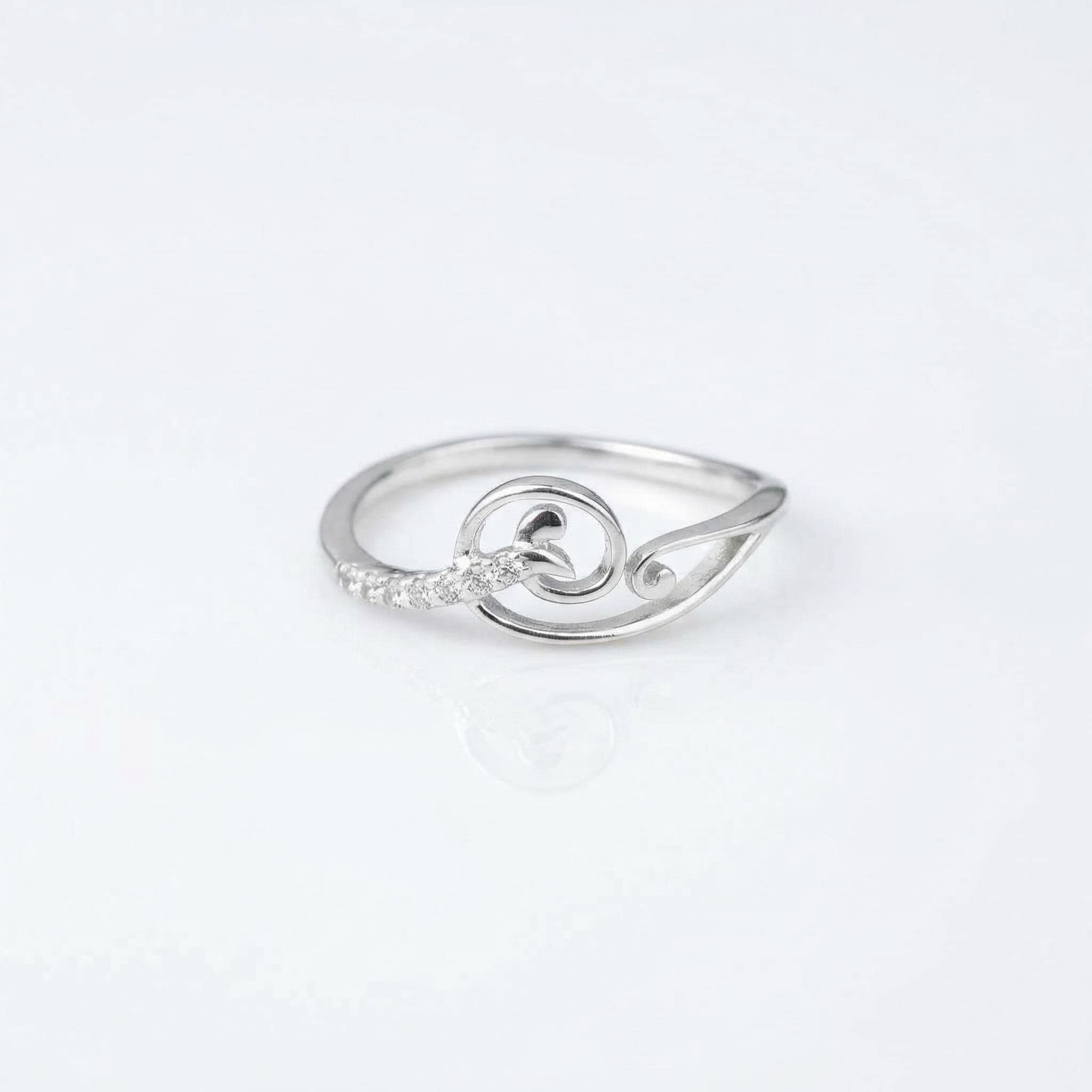Sterling Silver CZ Spiral Leaf Ring, Pavé Vine Band, Boho Stacker Jewelry