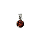 Round Garnet Solitaire Pendant in 925 Sterling Silver – Deep Red January Birthstone Necklace, Minimalist Gemstone Jewelry Gift for Her