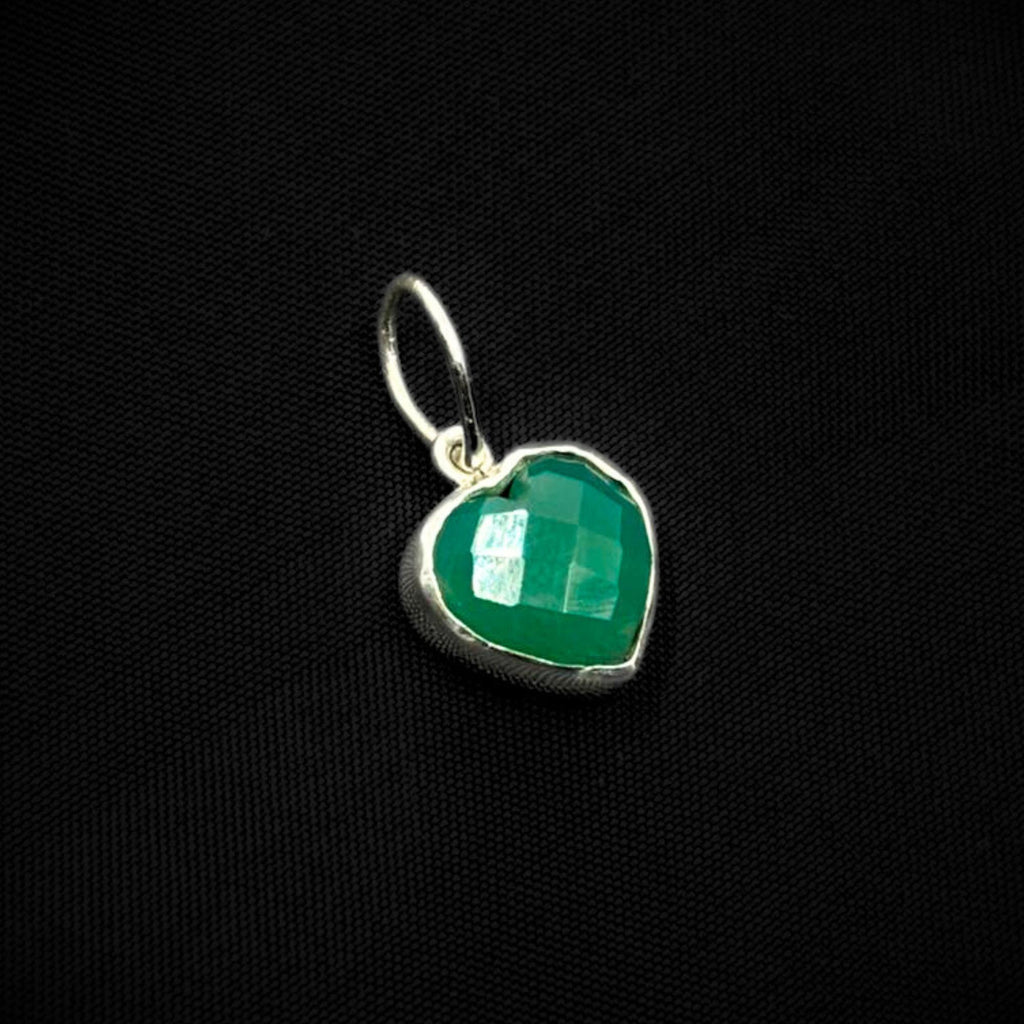 Green Onyx Heart Pendant – Faceted 925 Sterling Silver Charm