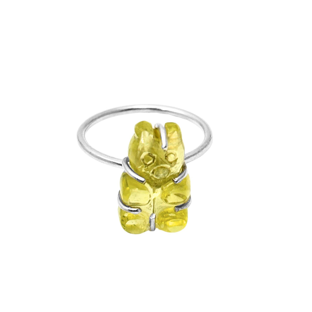 Sterling Silver Lemon Topaz Teddy Bear Ring: Handmade Gemstone Jewelry