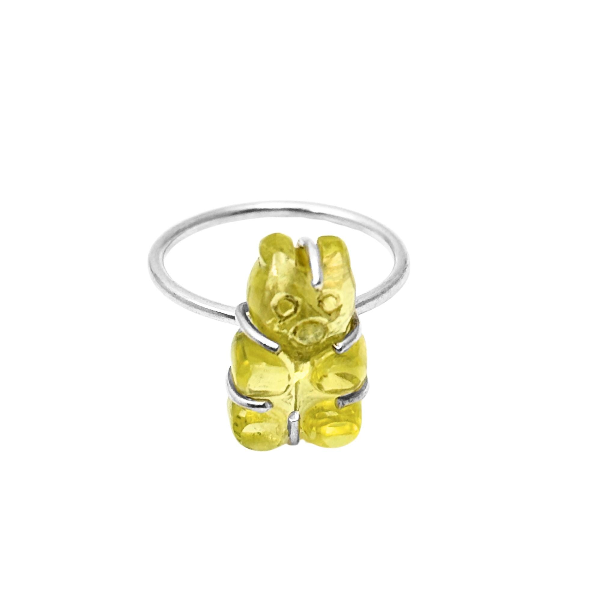 Sterling Silver Lemon Topaz Teddy Bear Ring: Handmade Gemstone Jewelry