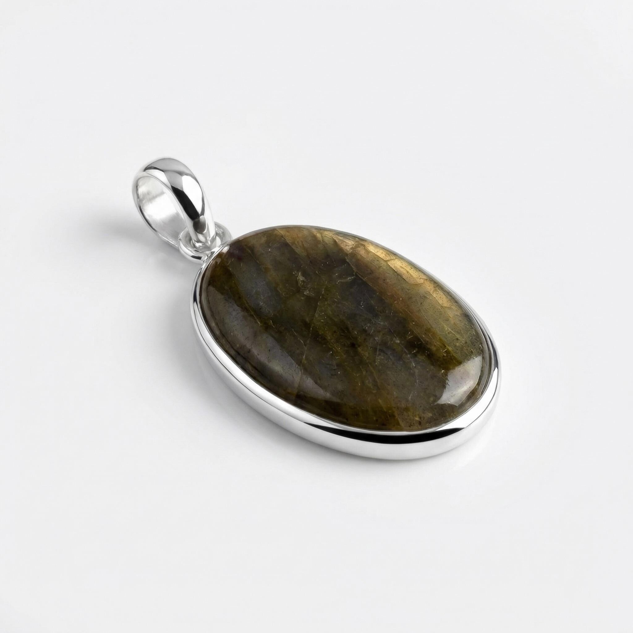 Labradorite Oval Pendant: Sterling Silver Celestial Necklace