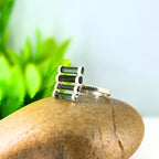 Raw Green Tourmaline Bar Ring: Sterling Silver October Birthstone