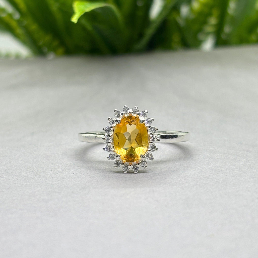 Natural Citrine & CZ Oval Ring | 925 Sterling Silver | Gemstone Band | Handmade Ring Jaipur