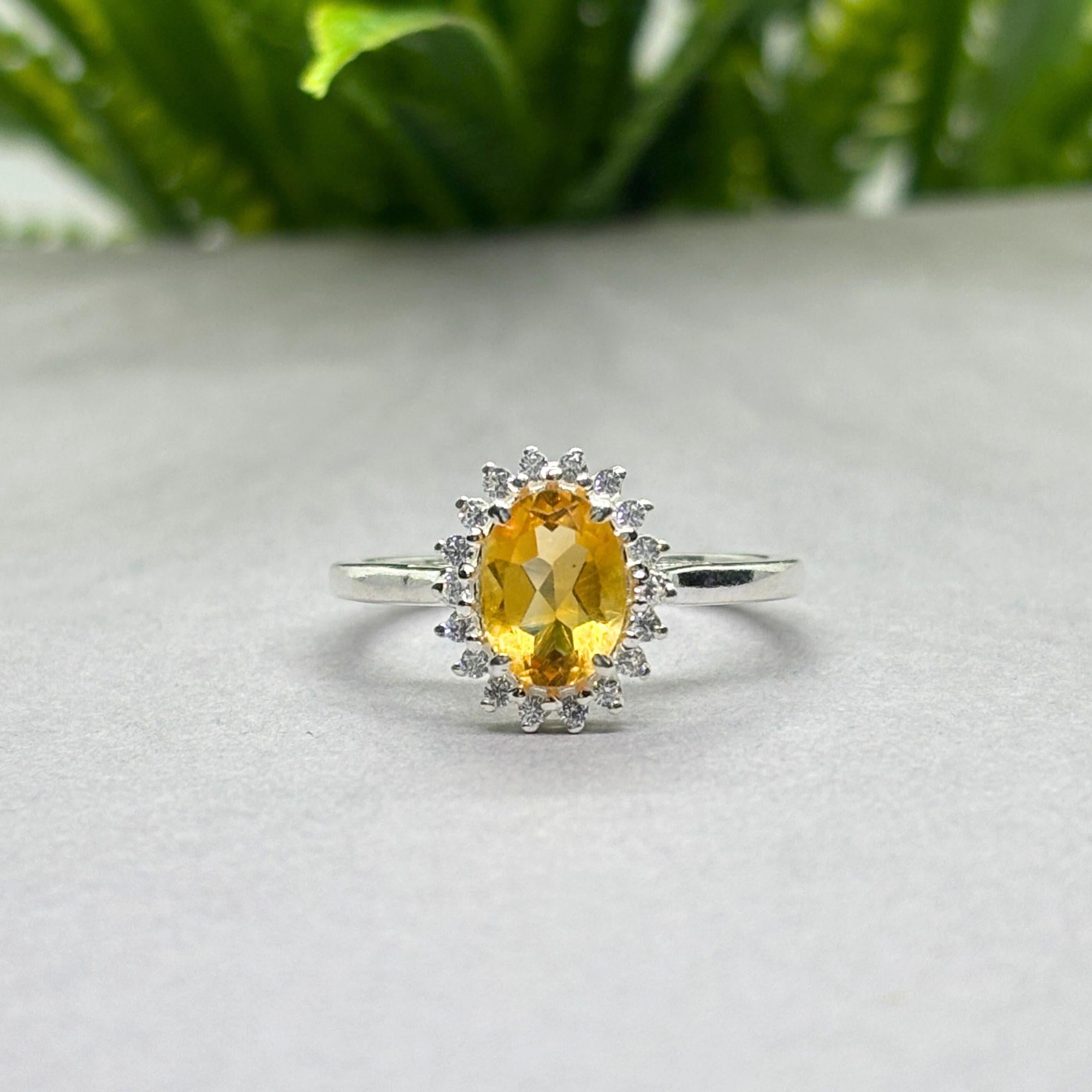 Natural Citrine & CZ Oval Ring | 925 Sterling Silver | Gemstone Band | Handmade Ring Jaipur