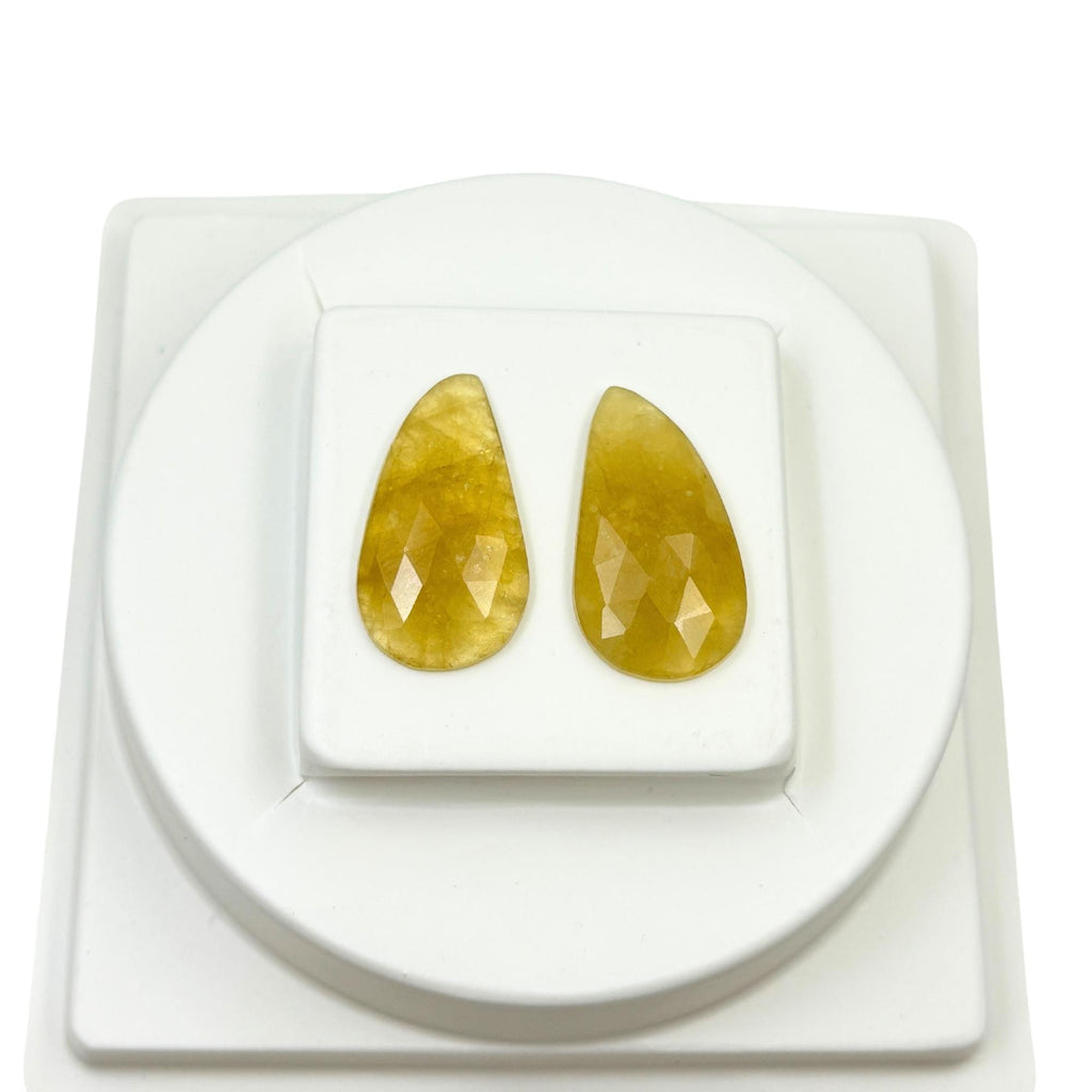 Untreated Yellow Sapphire Pair: Rose Cut Gemstone Slices, Flat Back