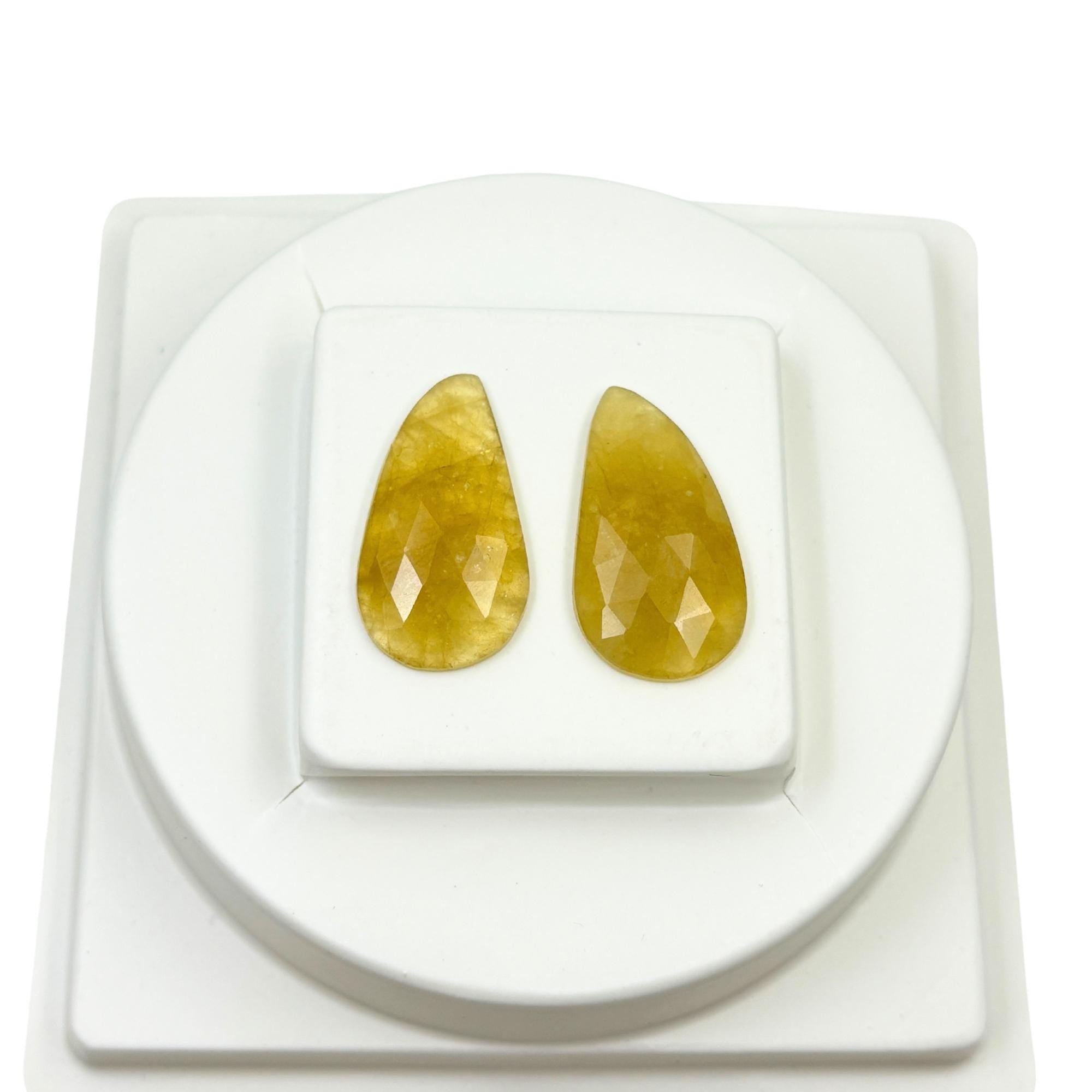Untreated Yellow Sapphire Pair: Rose Cut Gemstone Slices, Flat Back