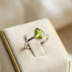 Pear Peridot Ring: Sterling Silver Green Gemstone, August Birthstone