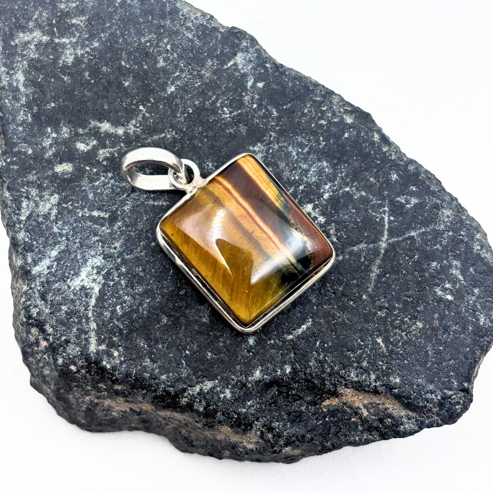 Tiger Eye Pendant Necklace, 925 Sterling Silver Natural Gemstone Protection Necklace, Healing Crystal Gift for Her