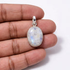 Oval Rainbow Moonstone Pendant – Sterling Silver Boho Gemstone Necklace