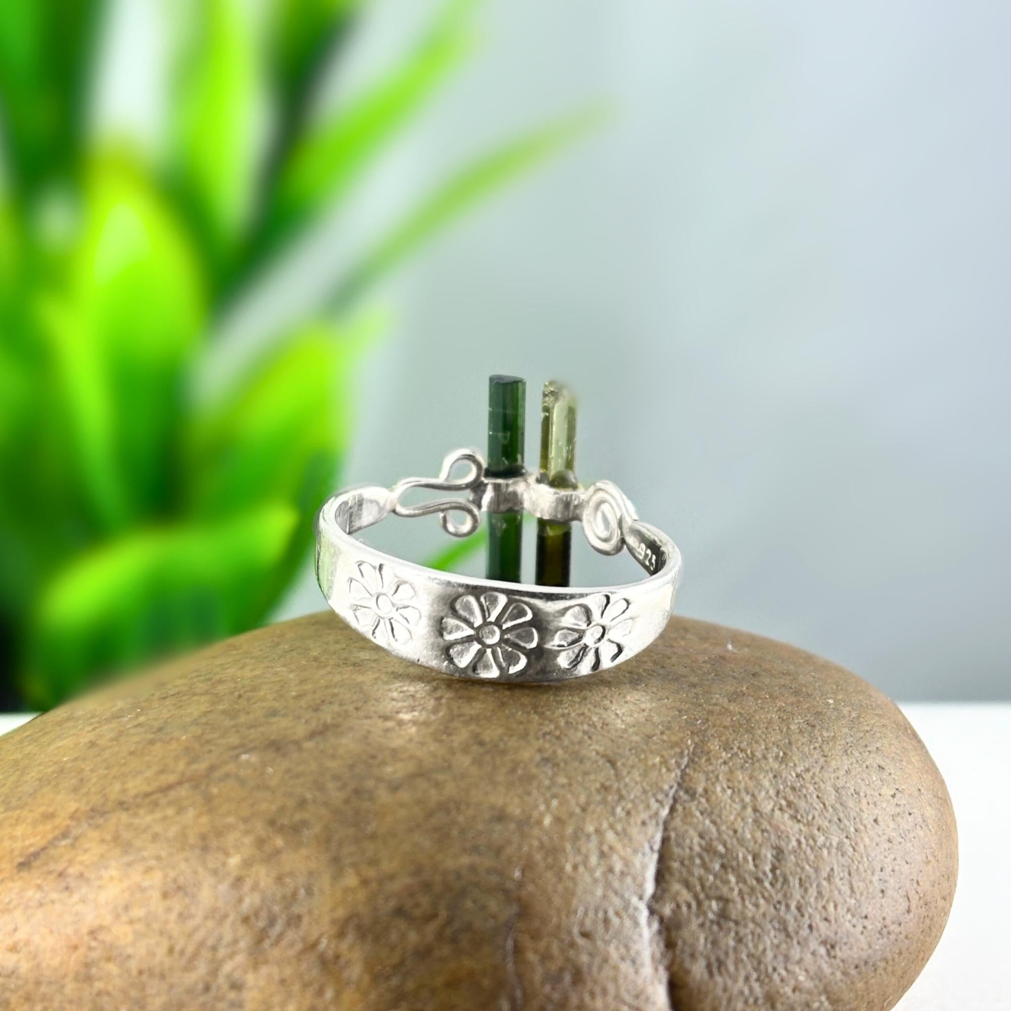 Raw Tourmaline Bar Ring: Adjustable Sterling Silver Stick Ring