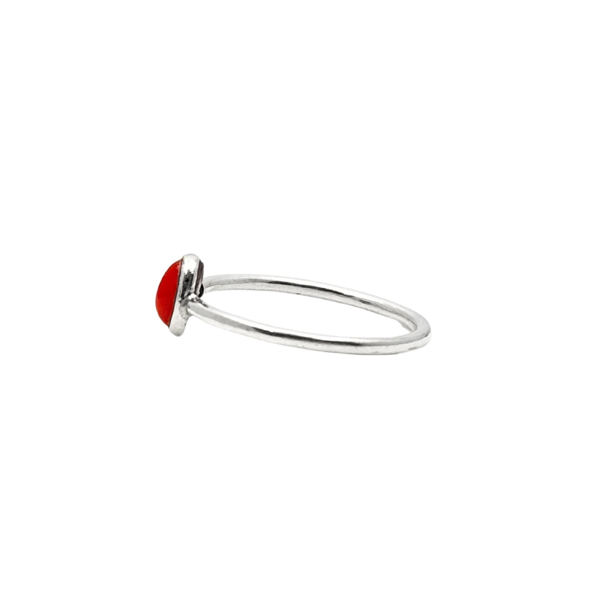 Natural Coral Oval Ring | 925 Sterling Silver | Boho Gemstone Band | Handmade Ring Jaipur