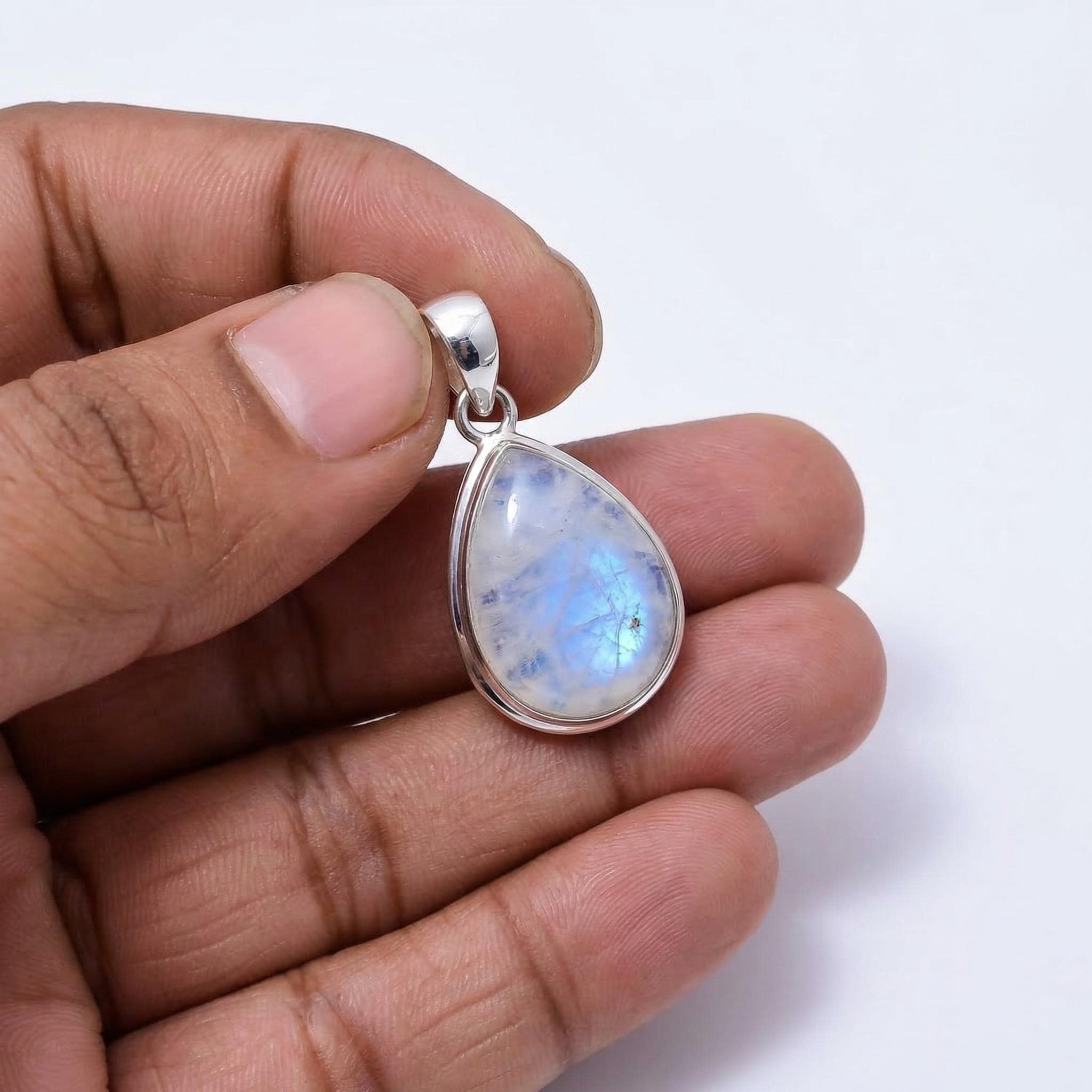 Teardrop Moonstone Pendant – 925 Sterling Silver Boho Gemstone Necklace